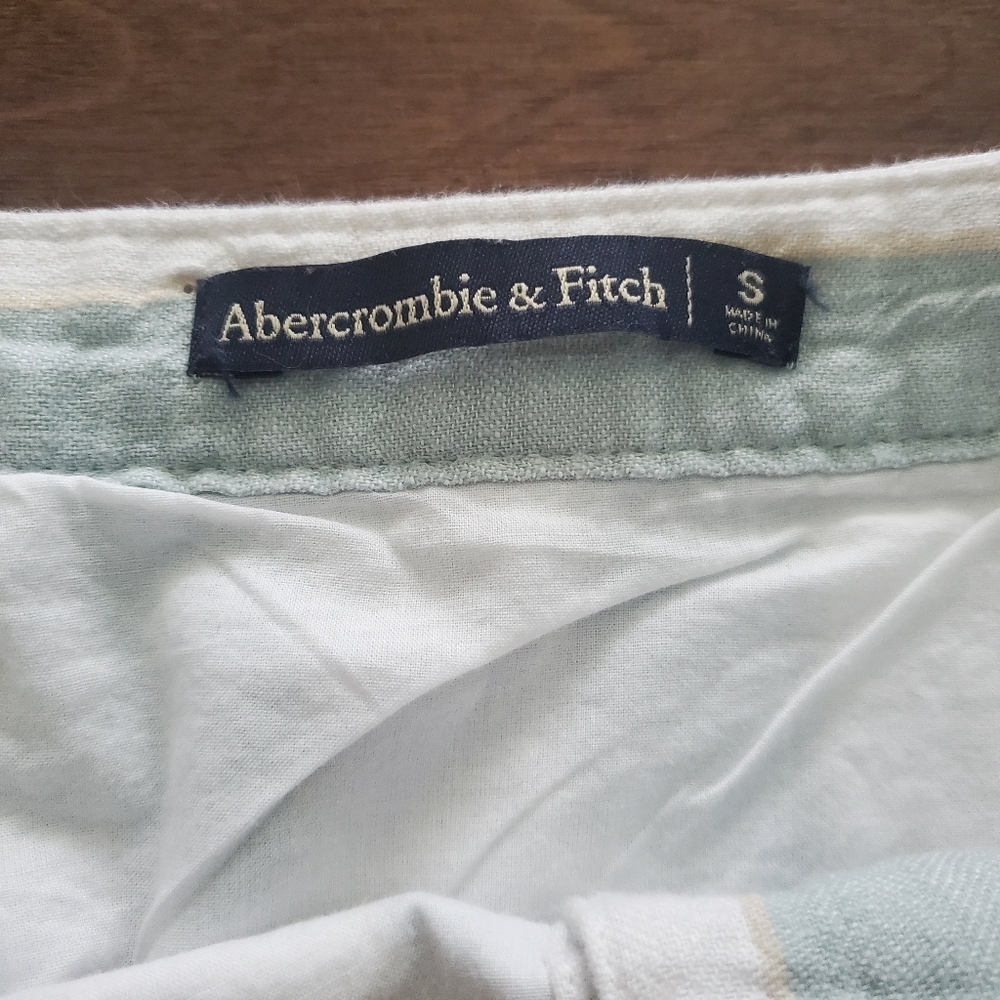 Abercombie & Fitch linen skirt with buttons size s green cream and white stripes - Picture 3 of 4